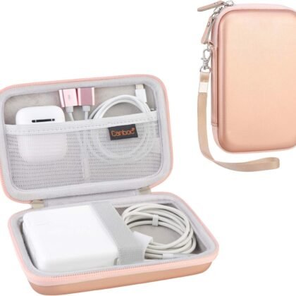 Canboc Carrying Case for MacBook Air Pro Charger MagSafe/MagSafe 2 Power Adapter, iPhone 16/16 Pro MagSafe Charger, USB C Hub, Type C Hub, USB Multiport Adapter, Hard EVA Bag, Rose Gold