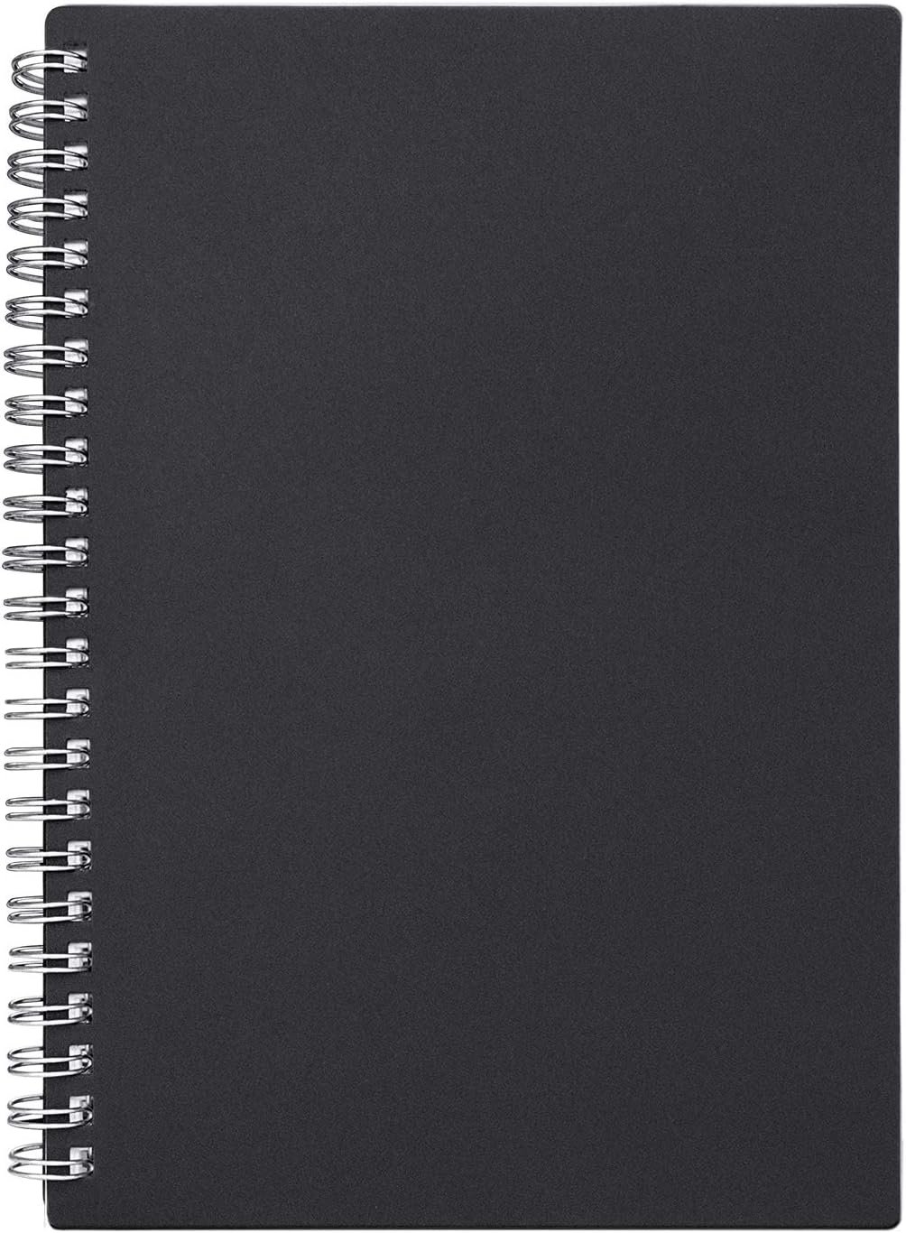 ZZTX Sprial Notebook Kraft Soft Cover College Ruled Notebooks, Wirebound Memo Diary Notebook Planner, 140 Pages/ 70 Sheets, 8 x 6 inch, 1 Pack (Black)