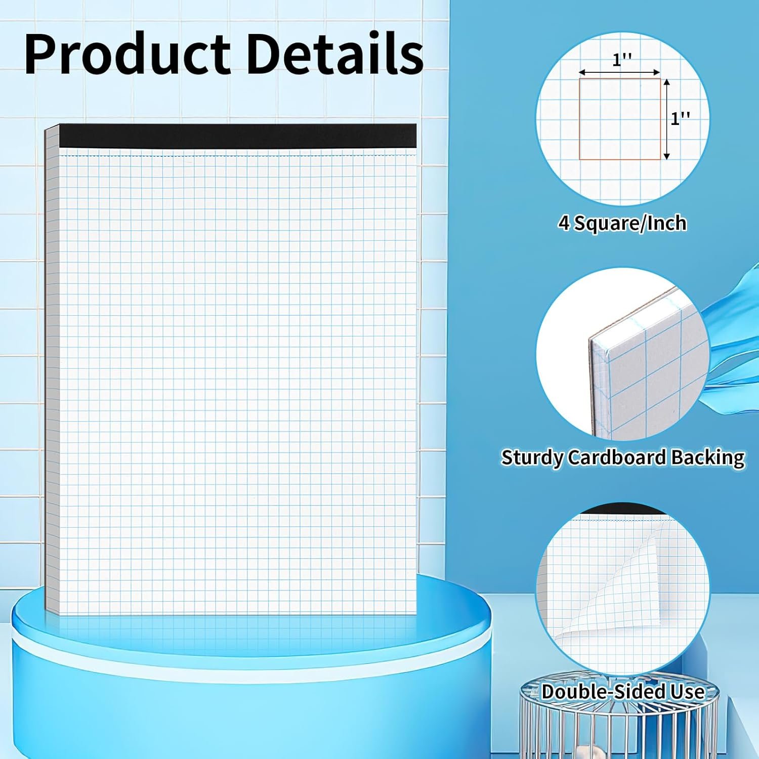 Grid Paper Notebook 8.5 X 11, 4x4 Graph Paper,-Sturdy Cardboard Backing, Graph Paper Pad for School, Office, Home, 70 Gsm Grid Paper, 2 Packs, 30 Sheets/Pad - Image 3