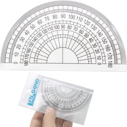 4-Inch 180 Degrees Plastic Protractor, 10cm Length Transparent Acrylic Semicircle Angle Measurement Ruler Tool for School Student Math Classroom Office Teachers, Clear 1 Pack