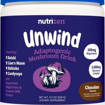 Nutricost Nutrizen PM Unwind Adaptogenic Mushroom Drink (Chocolate Flavored) 30 Servings - Includes Reishi, Lion's Mane, Shiitake, Cordyceps