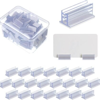 100 Pcs Self Adhesive Sneeze Guard Holder Acrylic Panels Name Tag Holders for Desks Ticket Sign Adhesive Clips for Cards Photos 1 x 0.5 x 0.5''