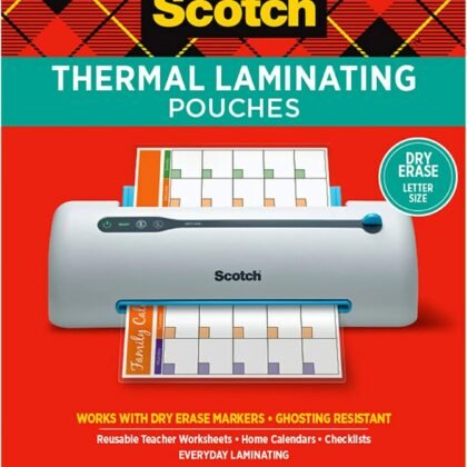 Scotch Dry Erase Thermal Laminating Pouches, 50-Pack, Works with Dry Erase Markers, Reuseable Worksheets, Calendars, Checklists, 8.9 x 11.4 Inches, Letter Size, Clear Professional Finish (TP3854-50DE)