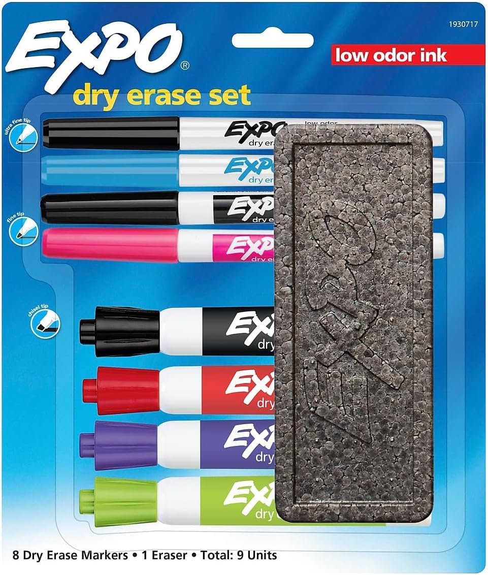 EXPO Dry Erase Markers, Assorted Tips, Assorted Colors, 8/Pack(1930717)