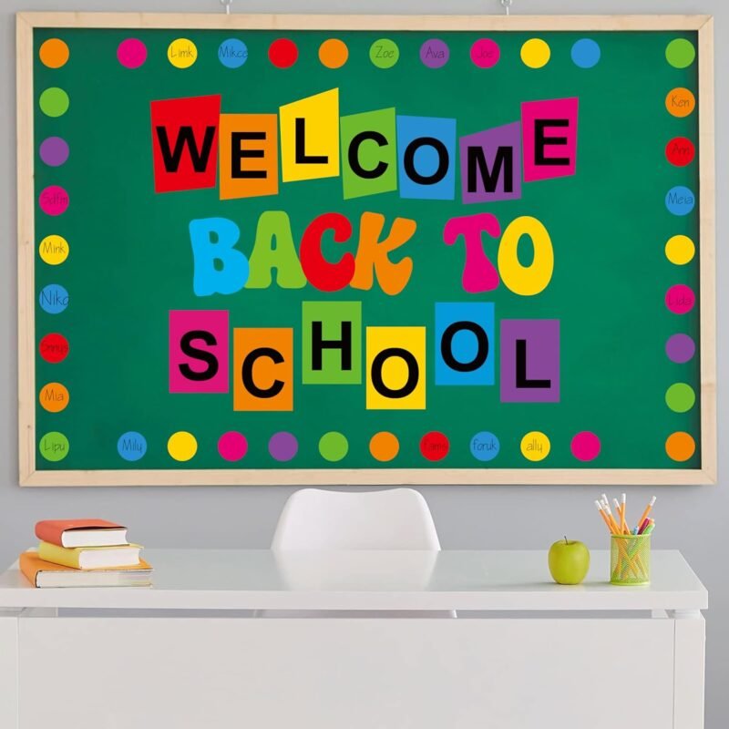 57pcs Signable Welcome Back to School Bulletin Board, Colorful Welcome Bulletin Board Sets for Classrooms, Round Confetti Pennants Welcome Back to School Bulletin Board Set Classroom Teacher Supplies - Image 2