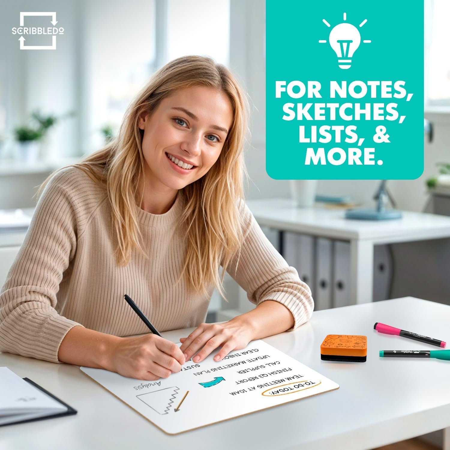 Scribbledo 2 Pack 9x12 Inch Small White Board and Mini Dry Erase Board Handheld Whiteboards for Students, Home, Office, and Kitchen Use, Dry Erase Boards - Image 4