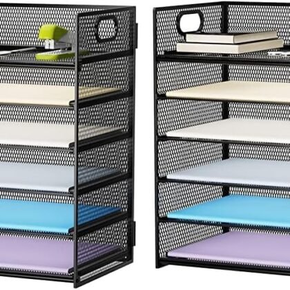 Marbrasse 6 Tier Paper Organizer Letter Tray - Mesh Desk File Organizer with Handle, Paper Sorter Organizer for Letter/A4 Office File Folder Holder - Black (Pack of 2)