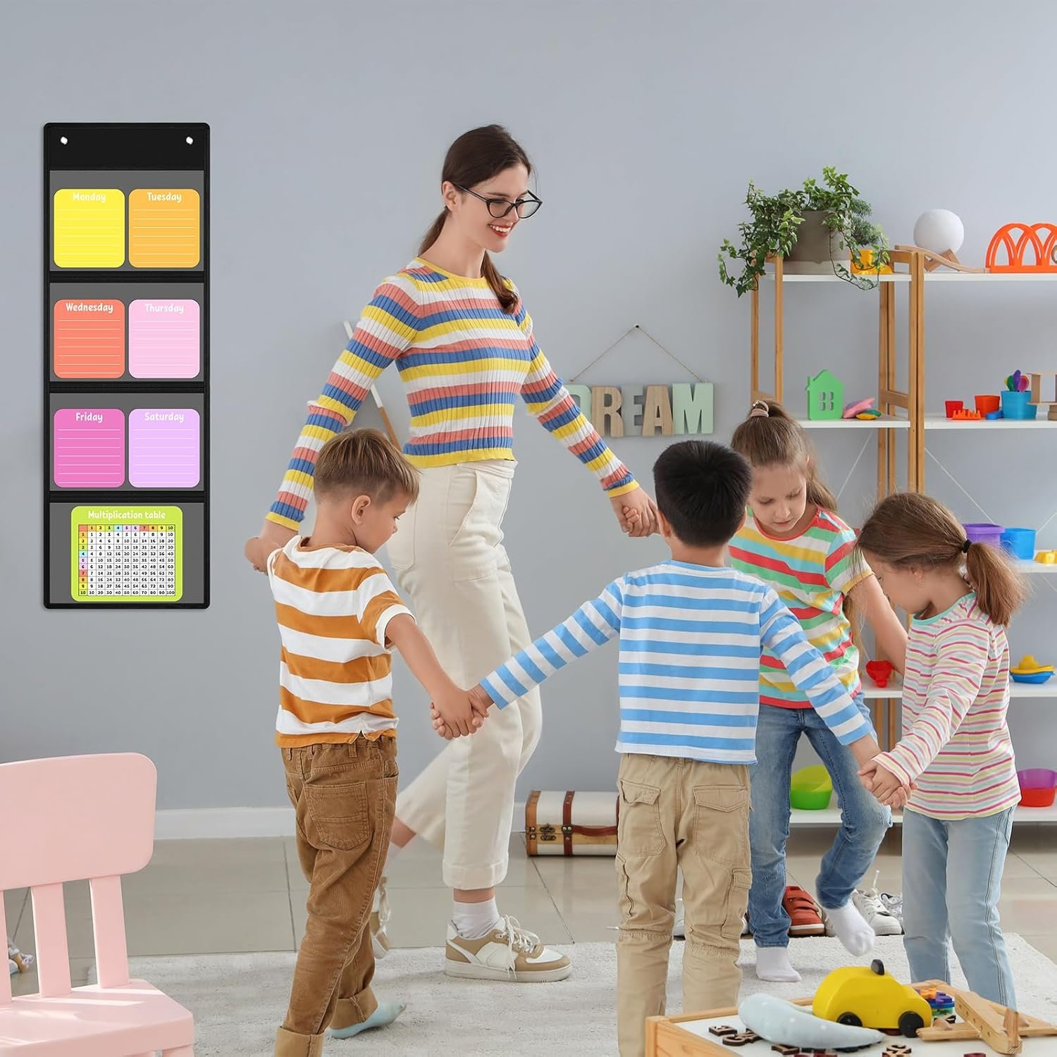 2 Pcs Storage Pocket Chart for Classroom 37.4 x 13 in, 4 Pockets Hanging Wall File Organizer for Cards, Drawing, Pictures, Class Demonstrations, Homework, Teacher Office Organization (Black) - Image 5