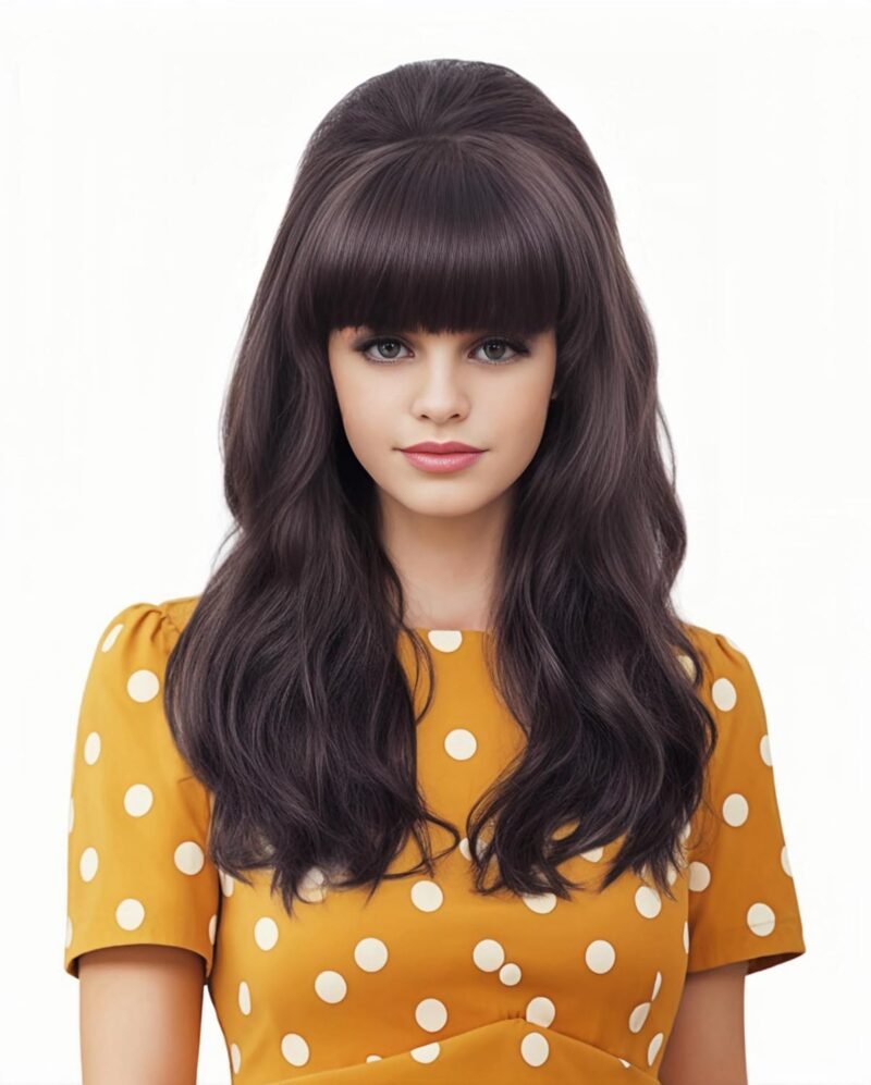 Rugelyss Long Wavy Dark Brown Wig with Bang Big Bouffant Beehive Wigs for Women fits 80s Costume or Halloween Party (dark brown 6#) - Image 2