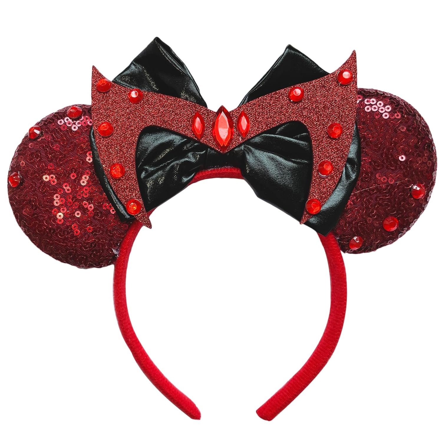 Mouse Ear Headband,Scarlett Witch Ear Hairband,Halloween Glitter Sequin Princess Bow Ears for Women Adult Cosplay Costume Birthday Party Decorations Favor Shiny Hair Accessory(72)