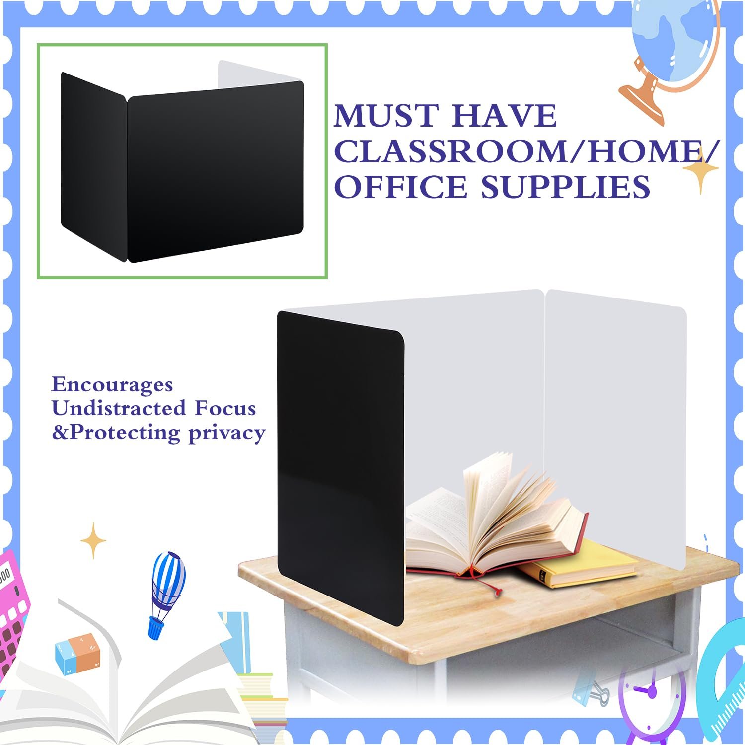 EARTHSON 12 Pcs Desk Dividers for Students, Coated Paper Privacy Shields Folder for Students, Privacy Folders for Students Desks, Test Divider Classroom Teacher Supplies Office Home, Black - Image 5