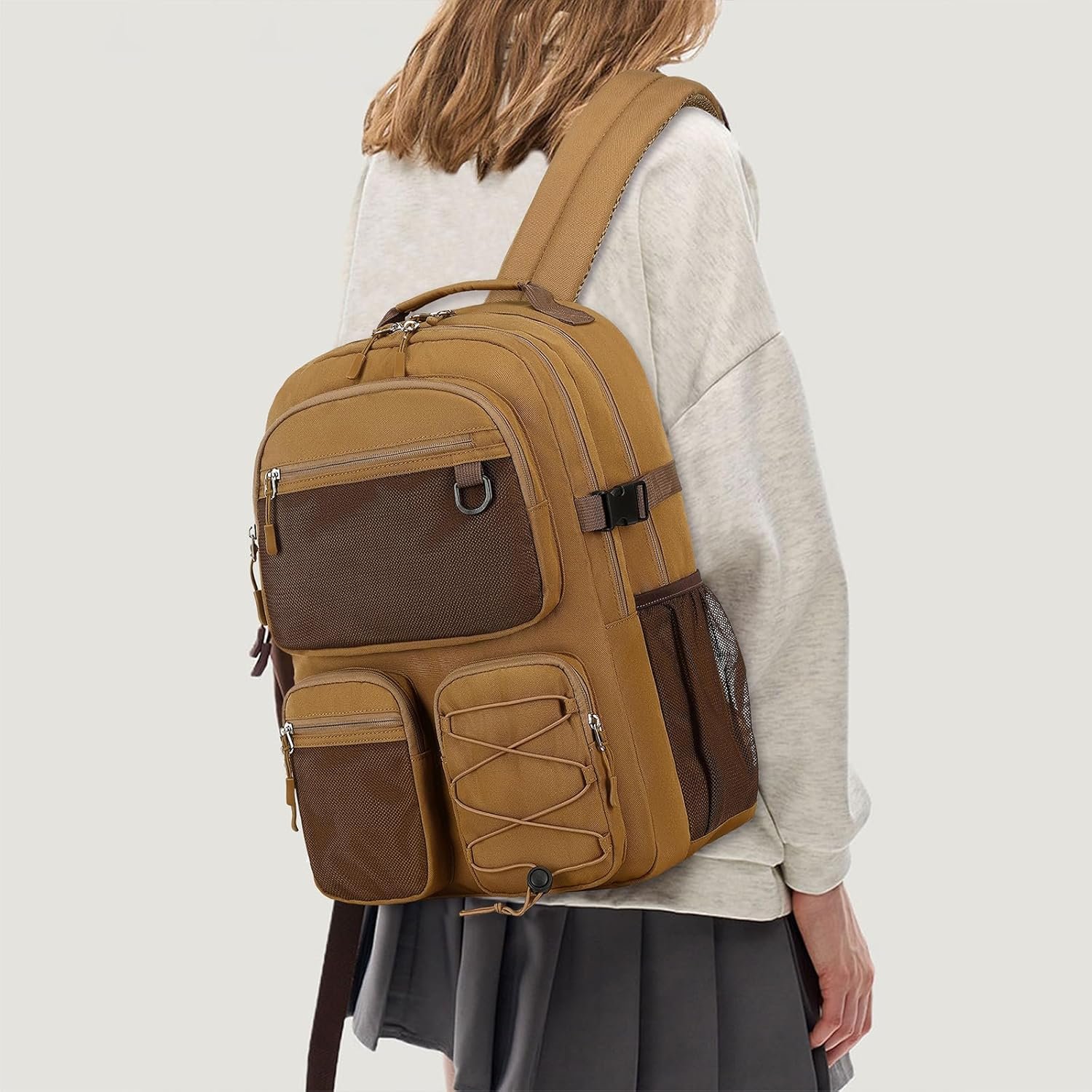 Lohol Water Resistant Daypack with Mulitiple Pockets for Travel Outdoor College, 15.6 inch Laptop Backpack for Men and Women (Brown) - Image 2