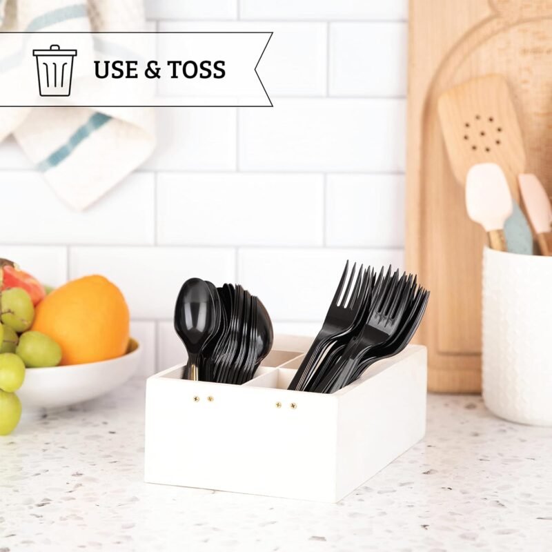 PlasticPro 50 Pack Heavy Weight Plastic Forks Black Disposable Forks Plastic Cutlery Set - Image 3