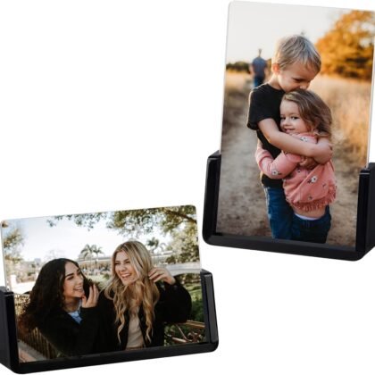 Boxalls 2 Pack Acrylic Picture Frames 4x6 with Translucent Black Base Stand, Frameless Photo Frame for Tabletop or Desktop Display (Horizontal + Vertical)