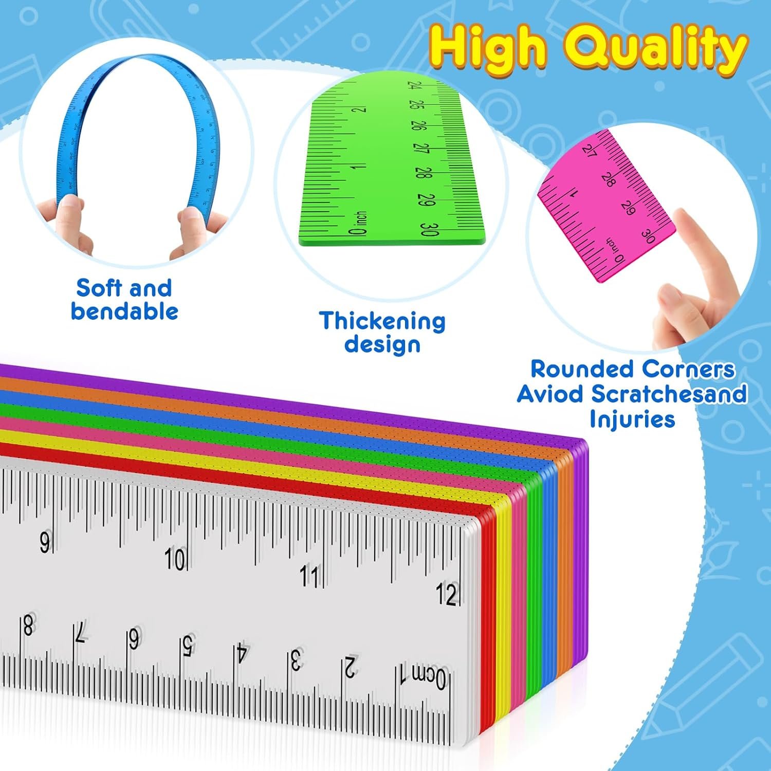 32 Pack Clear Plastic Ruler 12 Inch, Rulers Bulk for Classroom, Transparent Assorted Color Ruler with Centimeters and Inches, Metric Rulers for Kids, Ideal Back to School Office Home Supplies - Image 3
