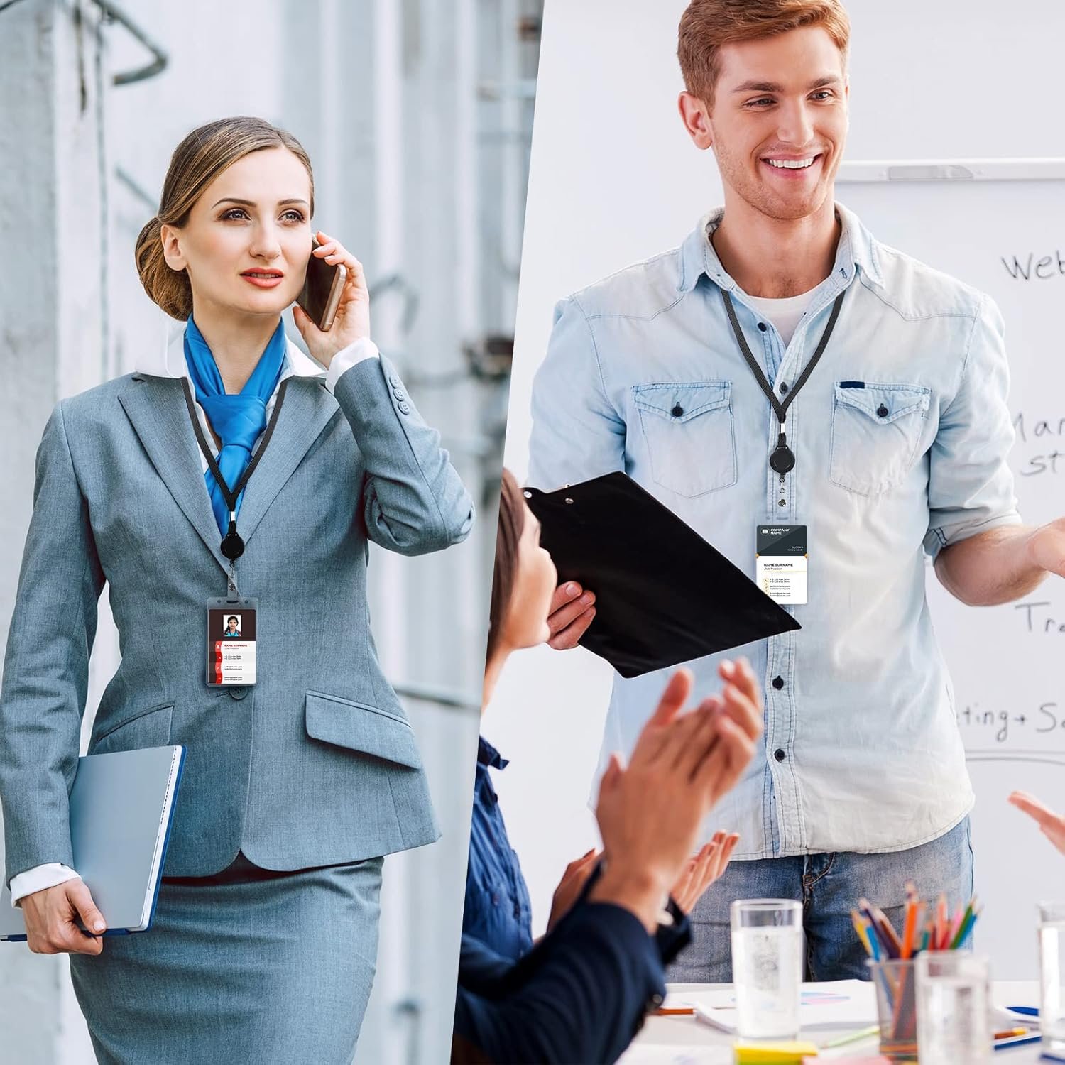 Marspark 50 Set Lanyard with ID Holder Include Flat Lanyard with Retractable Badge Reel and Clear Vertical Card for Offices(Black) - Image 6