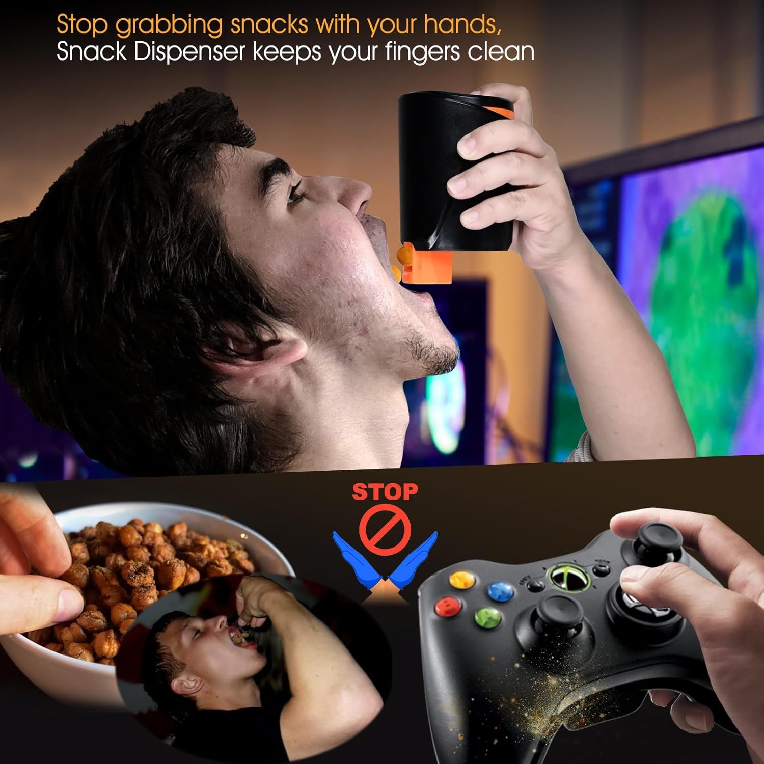 Portable Snack Dispenser, Keep Your Hand Clean, for Nuts, Candy, Cookies, Crackers, Small Snacks, for Game Lover, Home, Office, Car, 7oz (Orange) - Image 5