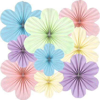 Justforjoyful 9PCS Pastel Paper Flowers Decorations Pastel Paper Fans Floral Backdrop Decor 3D Tissue Flowers Decorations for Classroom Wall Room Bulletin Board Birthday Supplies
