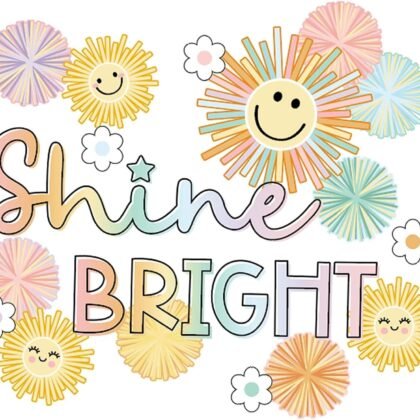 Summer Shine Bright Sun Bulletin Board Set Pastel Paper Cutouts with 100Pcs Glue Points Colorful Cute Sun Cut-Outs for School Classroom Home Sunshine Party Decor Supplies, 45Pcs