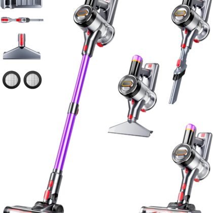 Cordless Vacuum Cleaner, 500W 40Kpa 60Mins Vacuum Cleaners for Home, Self-Standing Stick Vacuum with LDE Display, Wall Mount Charging, Anti-Tangle Wireless Vacuum for Carpet Pet Hair Hardfloor