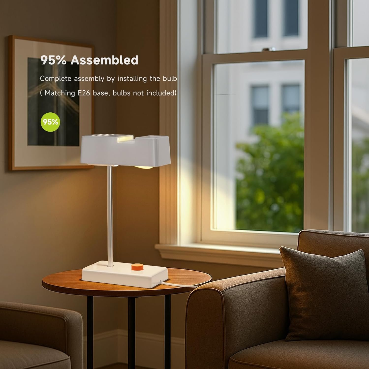 Mid -Century Modern White Desk Lamp-350° Rotatable Shade, 44° Swing Arm, Adjustable Bedside Table Lamp for Reading, Living Room, Bedroom, Home Office - Image 7