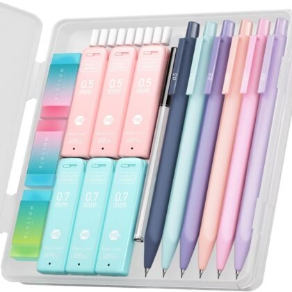 Four Candies Cute Mechanical Pencil Set, 6PCS Pastel Mechanical Pencils 0.5 & 0.7mm with 360PCS HB Leads, 3PCS Erasers and 9PCS Eraser Refills, Aesthetic School Supplies for Girls Writing