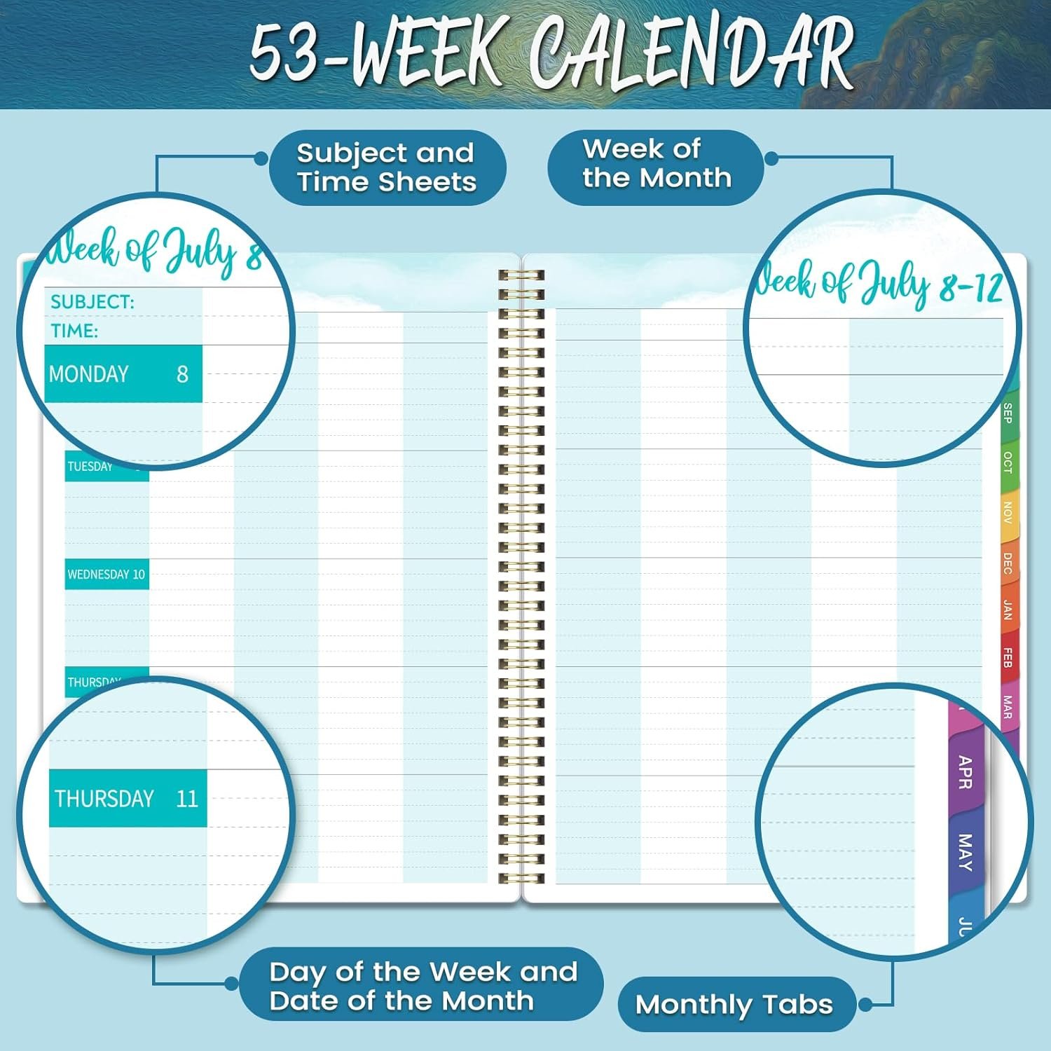 Teacher Planner 2025-2026 - Teacher Lesson Planner 2025-2026, 9" x 11", Jul.2025 - Jun.2026, Weekly & Monthly Lesson Plan Book for Teachers with Back pocket, Colorful Tabs - Image 4