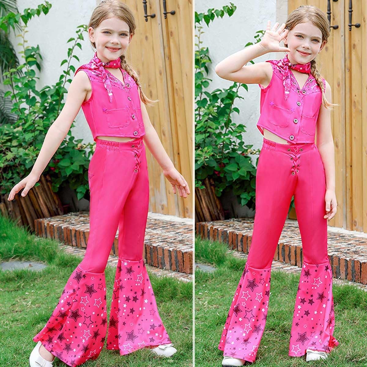 Cowgirl Costume Girls Hot Pink Kids Disco Outfits Movie Dress up for Halloween Birthday Party Cosplay - Image 3