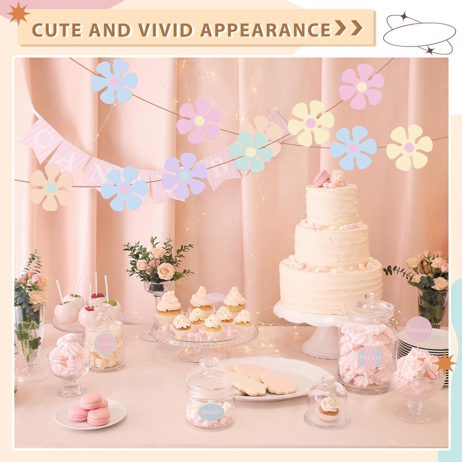 Henoyso 60 Pcs Groovy Party Decorations 70s Retro Flower Cutouts Daisy Decor Hippie Paper Cutouts for 60s 70s 80s One Two Groovy Birthday Party DIY Wall Office Home(Pastel Color,4.33 Inch) - Image 3