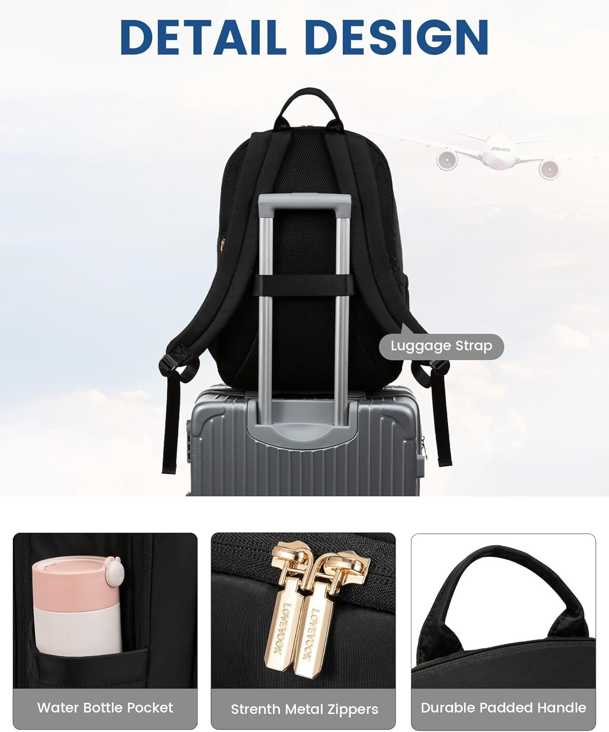 LOVEVOOK Laptop Backpack for Women, 15.6 Inch Work Backpack Purse, Large Capacity Stylish Daypack, Business Computer Bag, Travel Backpack for College, Black - Image 6