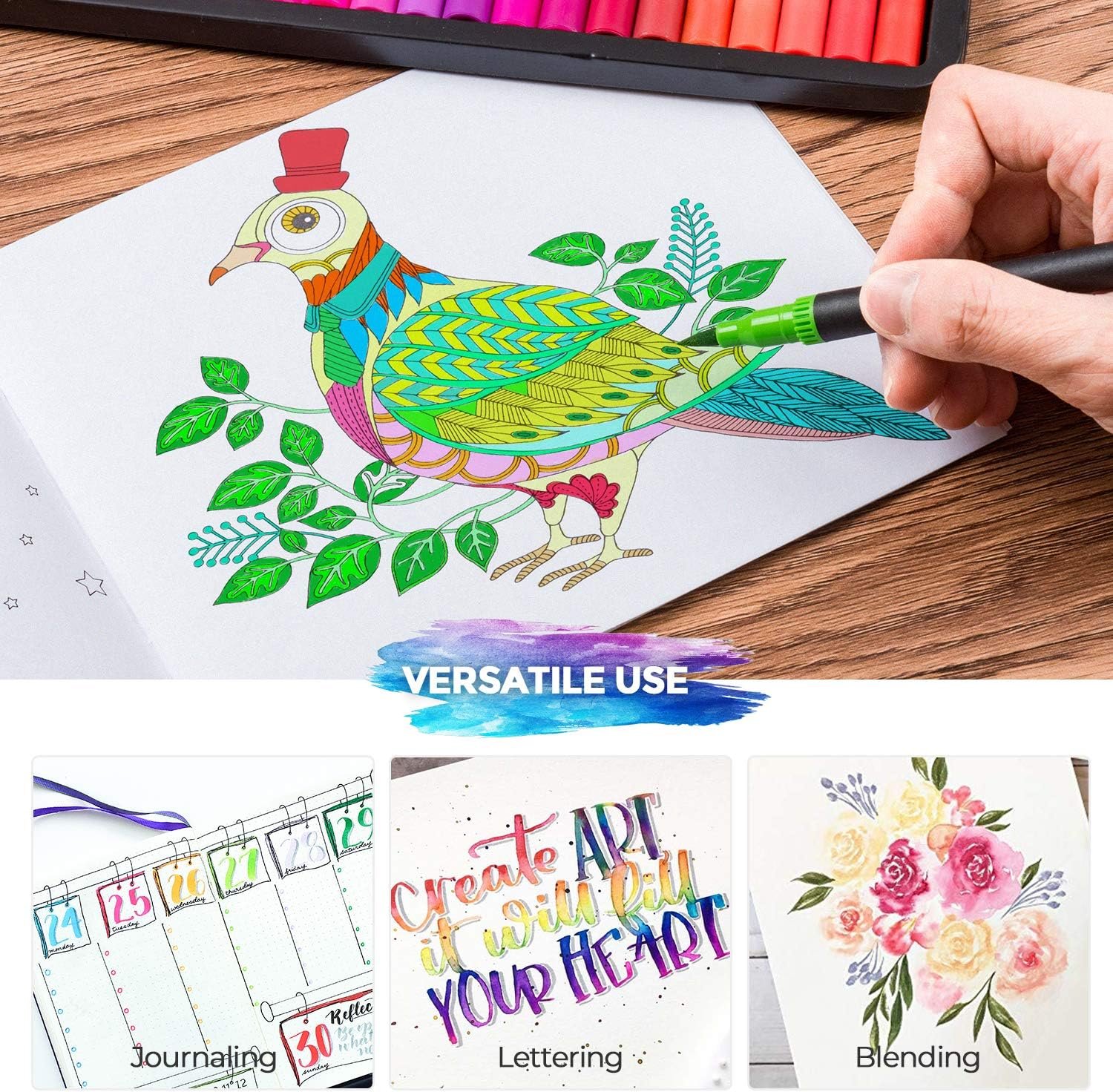 Mogyann Markers for Adult 100 Colors Dual Tip Pens with Fine and Brush Tip for Coloring and Calligraphy Drawing - Image 6
