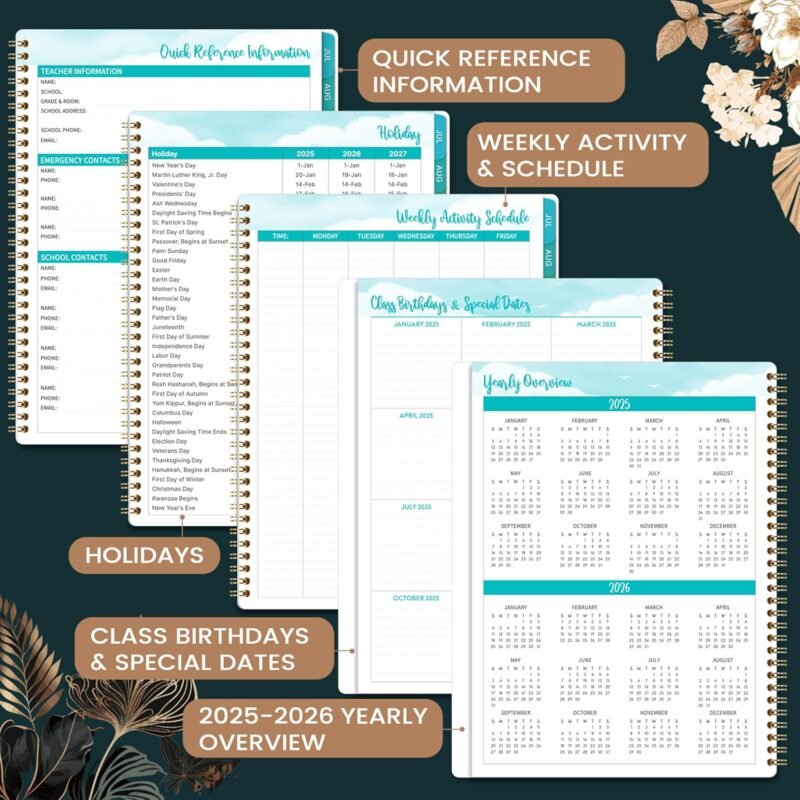 2025-2026 Teacher Planner - 9'' x 11'', Teacher Planner 2025-2026 Academic Year, JULY 2025 - JUNE 2026, Weekly & Monthly Lesson Plan Book with Quotes, Twin-Wire Binding, Monthly Tabs, Back Pockets - Image 5