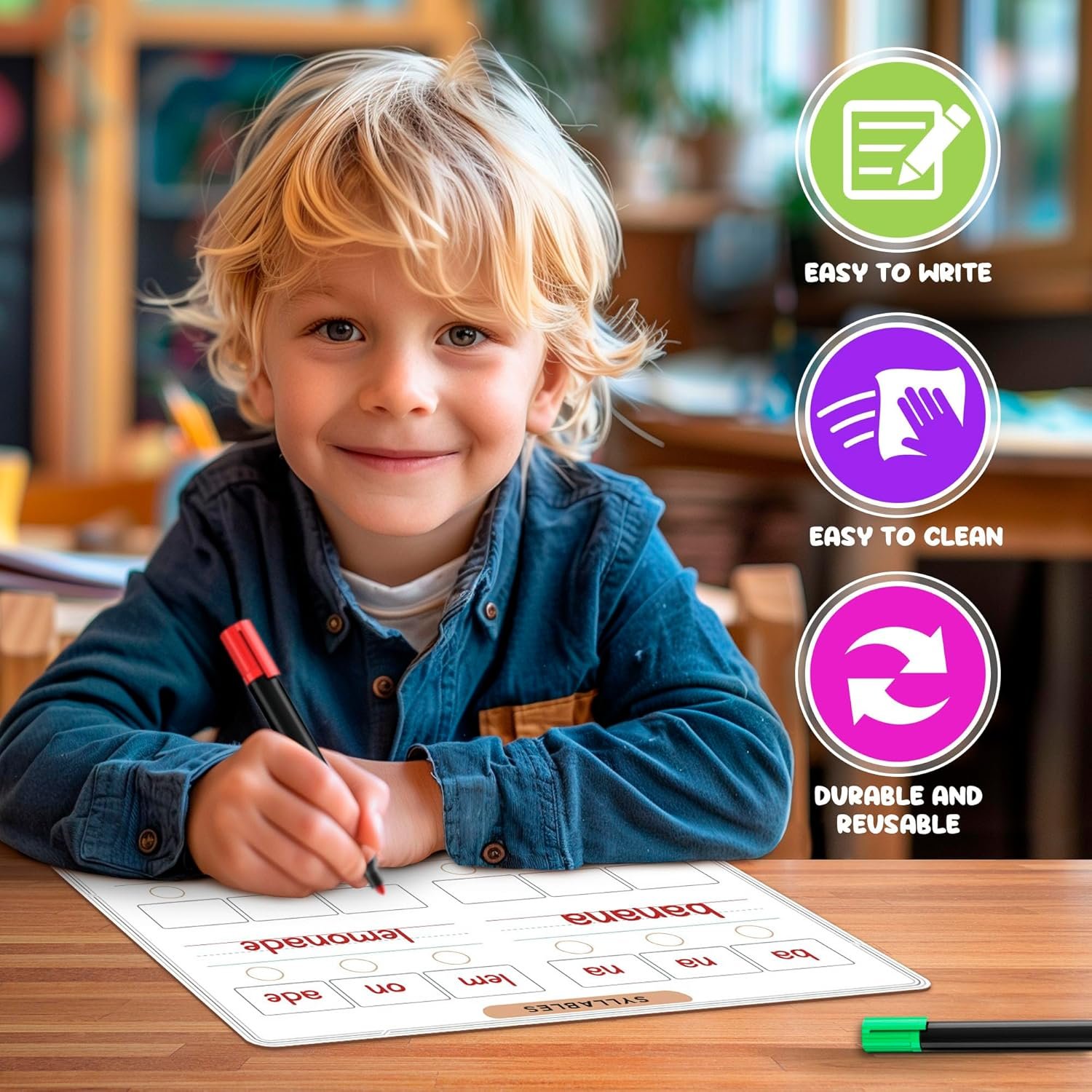 SCRIBBLEDO Phonemic Awareness Sounds & Blends Dry Erase Sheets 9”x12” Phonics Learning English Syllables Letter Practice Homeschool Teacher Student Supplies Classroom Pack of 10 - Image 2