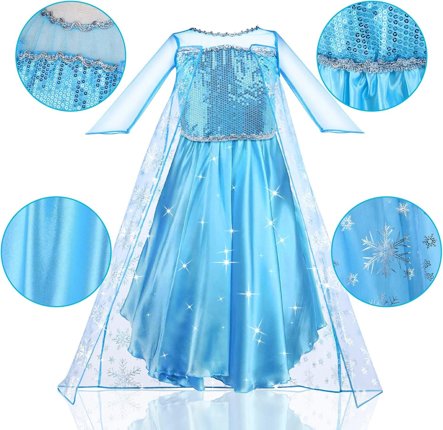 Princess Dress Costume for Girls Deluxe Fancy Dress Up Birthday Cosplay Costume with Crown Wand Accessories - Image 3