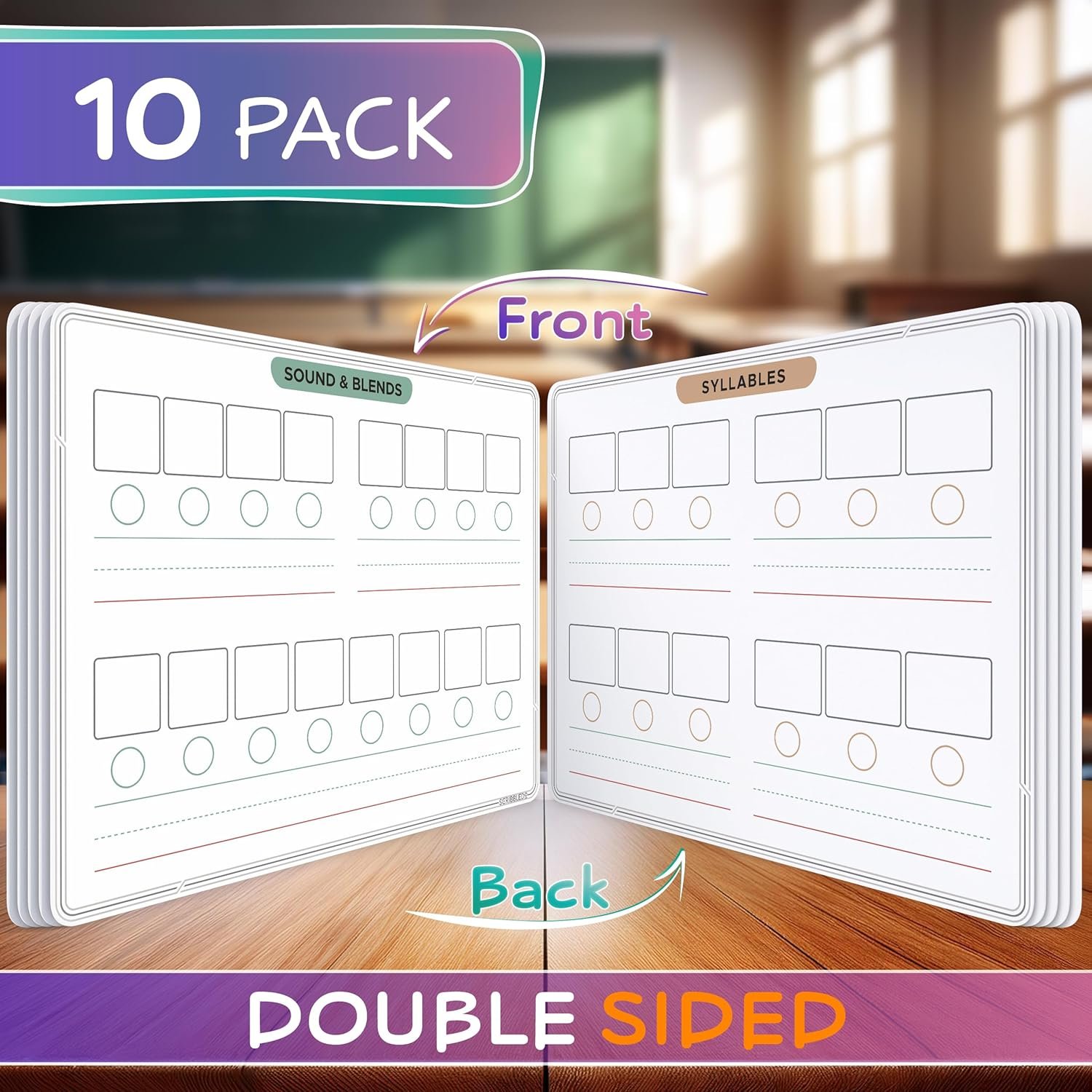 SCRIBBLEDO Phonemic Awareness Sounds & Blends Dry Erase Sheets 9”x12” Phonics Learning English Syllables Letter Practice Homeschool Teacher Student Supplies Classroom Pack of 10 - Image 3