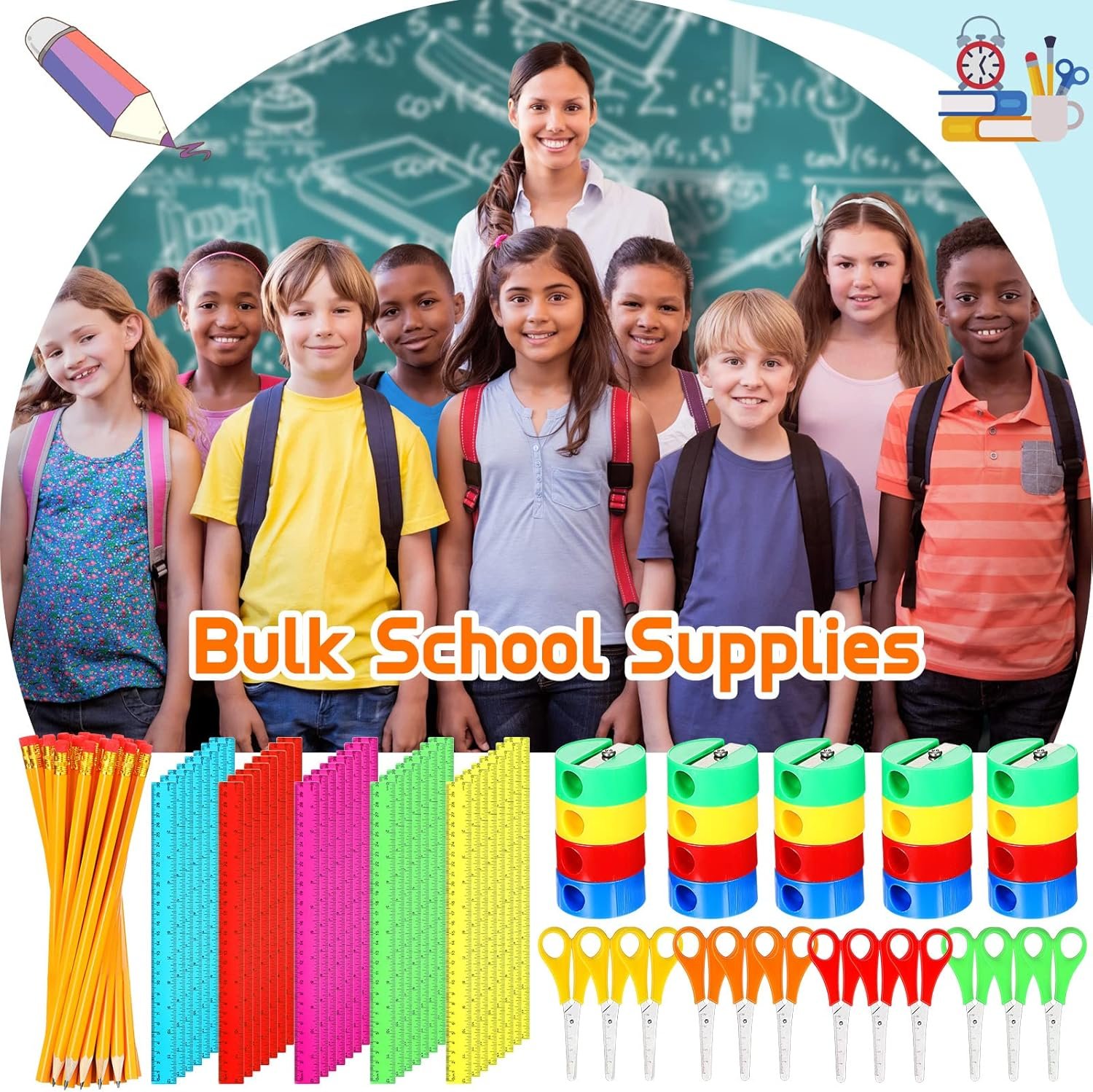 SATINIOR 48 Sets School Supplies Bulk Including 48 Pcs Pencils 48 Pcs Student Scissors 48 Pcs 12 Inch Plastic Ruler 48 Pencil Sharpener School Supplies for Back to School Supplies - Image 6