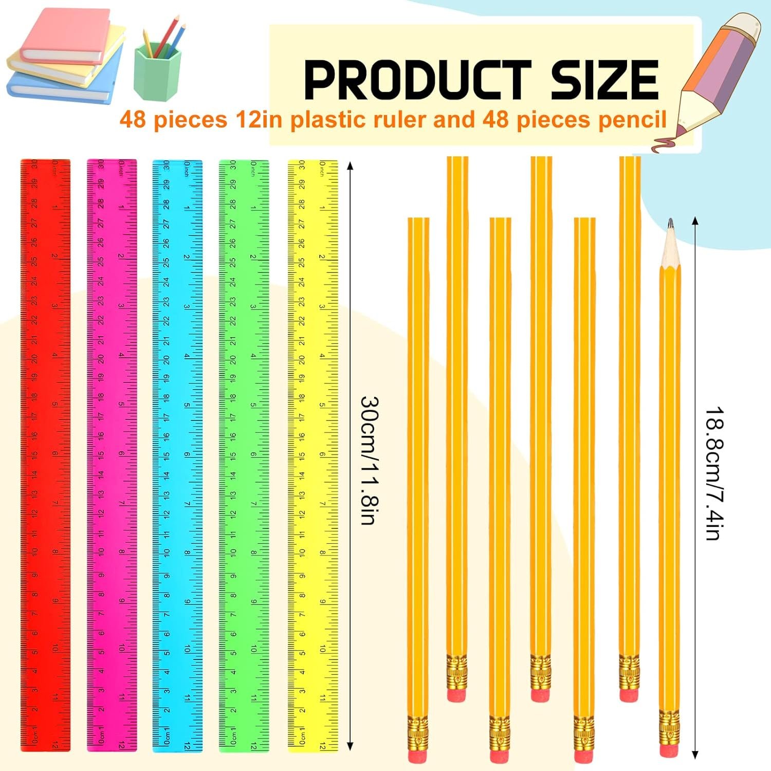 SATINIOR 48 Sets School Supplies Bulk Including 48 Pcs Pencils 48 Pcs Student Scissors 48 Pcs 12 Inch Plastic Ruler 48 Pencil Sharpener School Supplies for Back to School Supplies - Image 2