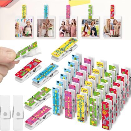 100 Pcs Back to School Magnet Clips Magnetic Clothespins Inspirational Colorful Teacher Hook Magnet for Classroom Teaching Supplies for Whiteboard Fridge Office Dry Erase, Display Photos Memo