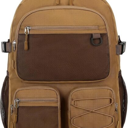 Lohol Water Resistant Daypack with Mulitiple Pockets for Travel Outdoor College, 15.6 inch Laptop Backpack for Men and Women (Brown)