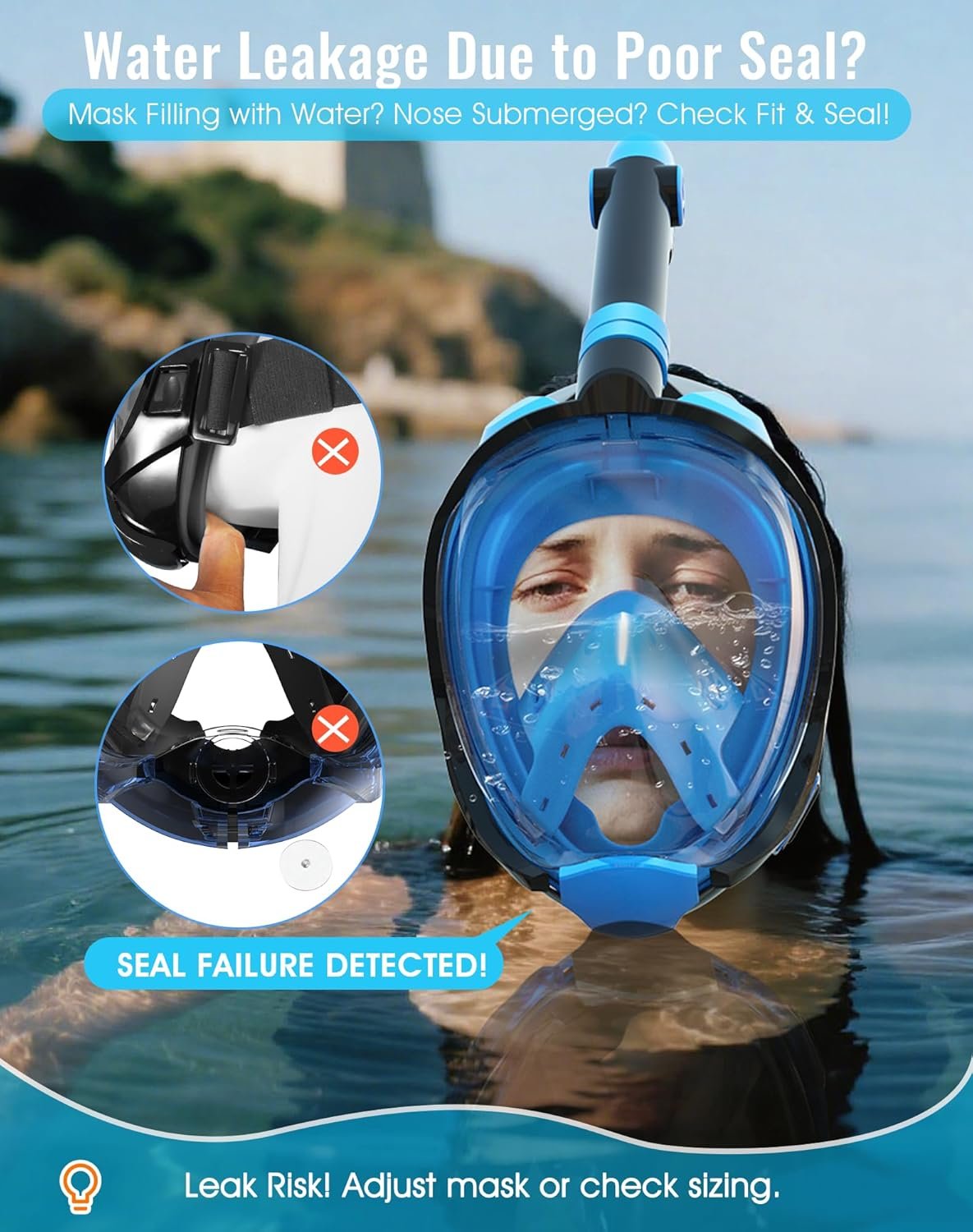 Greatever G2 Full Face Snorkel Mask with Latest Dry Top System,Foldable 180 Degree Panoramic View Snorkeling Mask with Camera Mount,Safe Breathing,Anti-Leak&Anti-Fog - Image 6