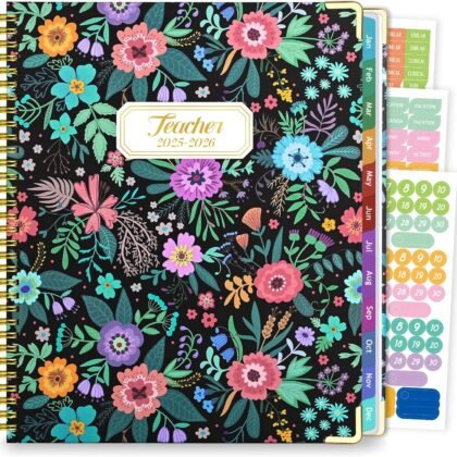 Teacher Planner 2025-2026, August 2025 to July 2026 Academic Year, 8.5" x 11" Lesson Planner Book for Teachers with Colorful Tabs, Teacher Calendar for Classroom or Homeschool, Hardcover, Flower