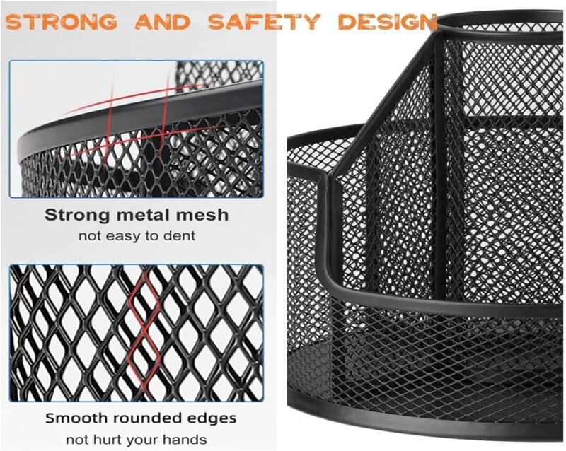 Pencil Holder, Rotating Desk Organizer, Metal Pen Organizer Mesh Pen Holder Office Desk Accessories Cute Office, School, Home,Art Suppliers (Black) - Image 6