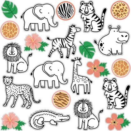 45Pcs Safari Jungle Animals Cutouts Bulletin Board Set Classroom Cutouts Safari Classroom Decor Back to School Bulletin Board Animals Leaves Cutouts for Teacher Baby Shower Wall Decor