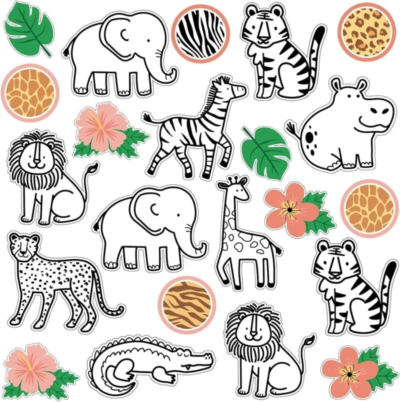 45Pcs Safari Jungle Animals Cutouts Bulletin Board Set Classroom Cutouts Safari Classroom Decor Back to School Bulletin Board Animals Leaves Cutouts for Teacher Baby Shower Wall Decor