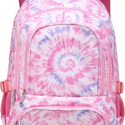 BLUEFAIRY Kids Backpack for Girls Elementary Primary Middle School Bags for Aged 8-10 for Teens Childs Bookbags Back to School Book Bags Gifts Mochilas para Niñas de 6 7 8 9 10 Años Tie-dye Pink