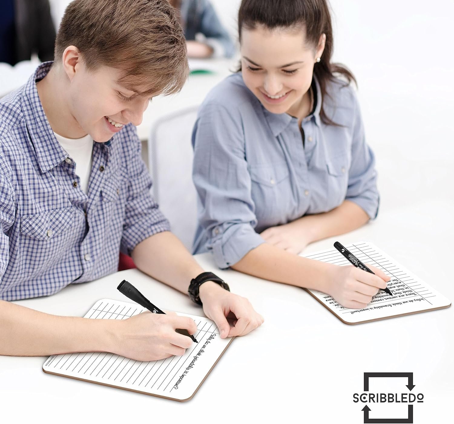 SCRIBBLEDO Dry Erase 5"x7" Mini Notebook College Ruled Lined Board 2 Pack Reusable Erasable Writing Note Pad Lapboard Blank Whiteboard on Reverse for Desk - Image 6