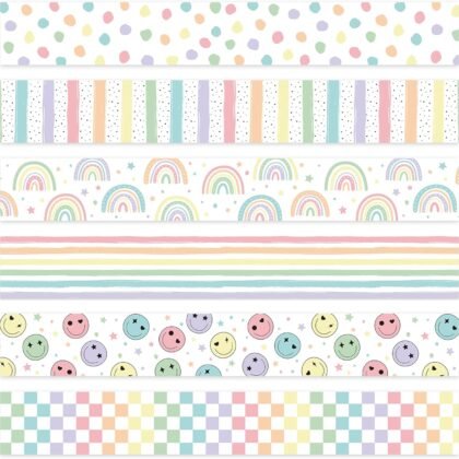 89.6 Ft Pastel Bulletin Board Borders Classroom Colorful Border Stickers Rainbow Dot Stripe Bulletin Borders Adhesive Pastel Bulletin Board Decorations for School Classroom Chalkboard Office Decor