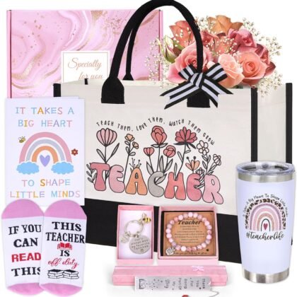 Teacher Appreciation Gifts for Women, Best Teacher Birthday Thank You Gifts Basket, Funny Personalized Back to School Gift Set Ideas for Daycare Preschool Dance Music Science English Teachers