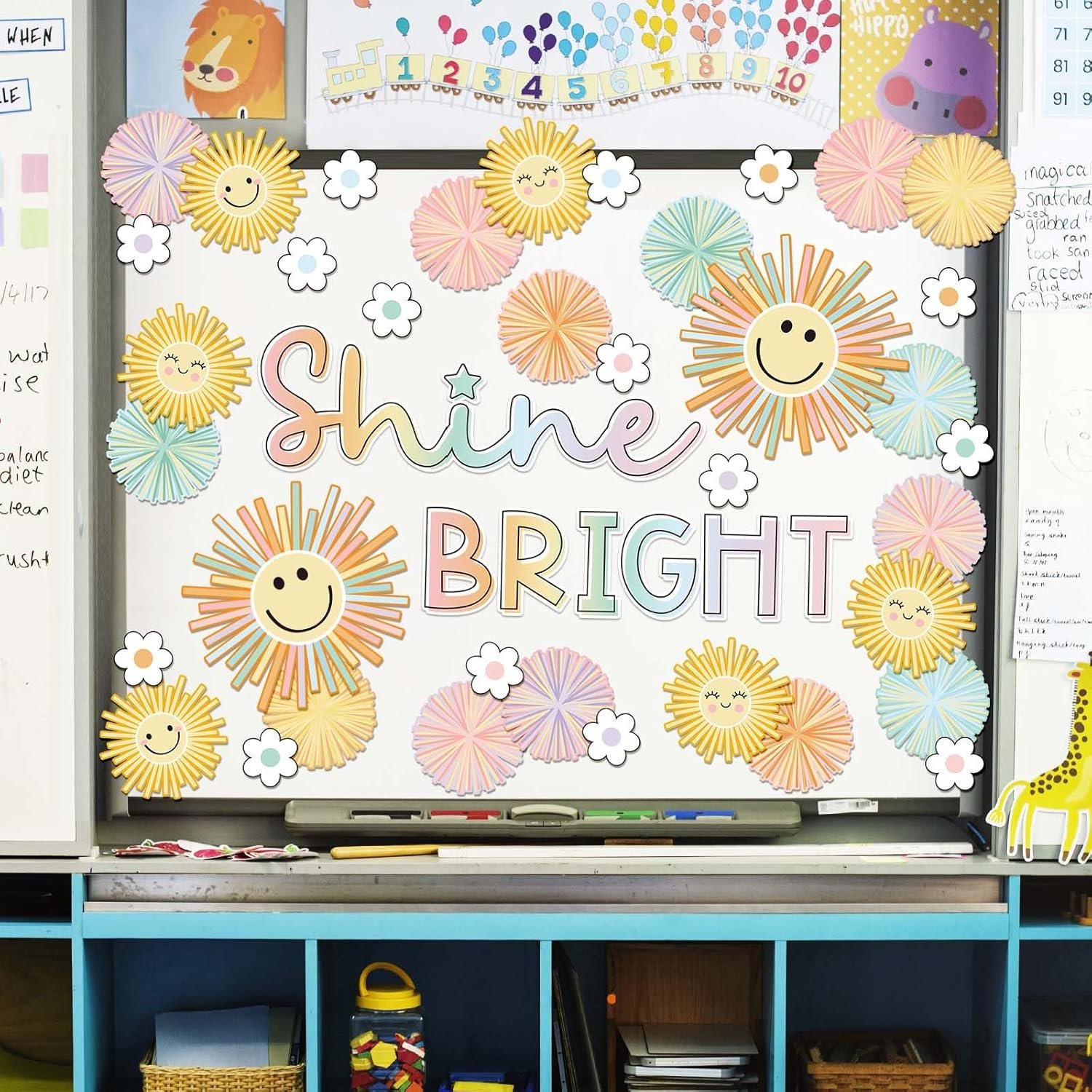 Summer Shine Bright Sun Bulletin Board Set Pastel Paper Cutouts with 100Pcs Glue Points Colorful Cute Sun Cut-Outs for School Classroom Home Sunshine Party Decor Supplies, 45Pcs - Image 6