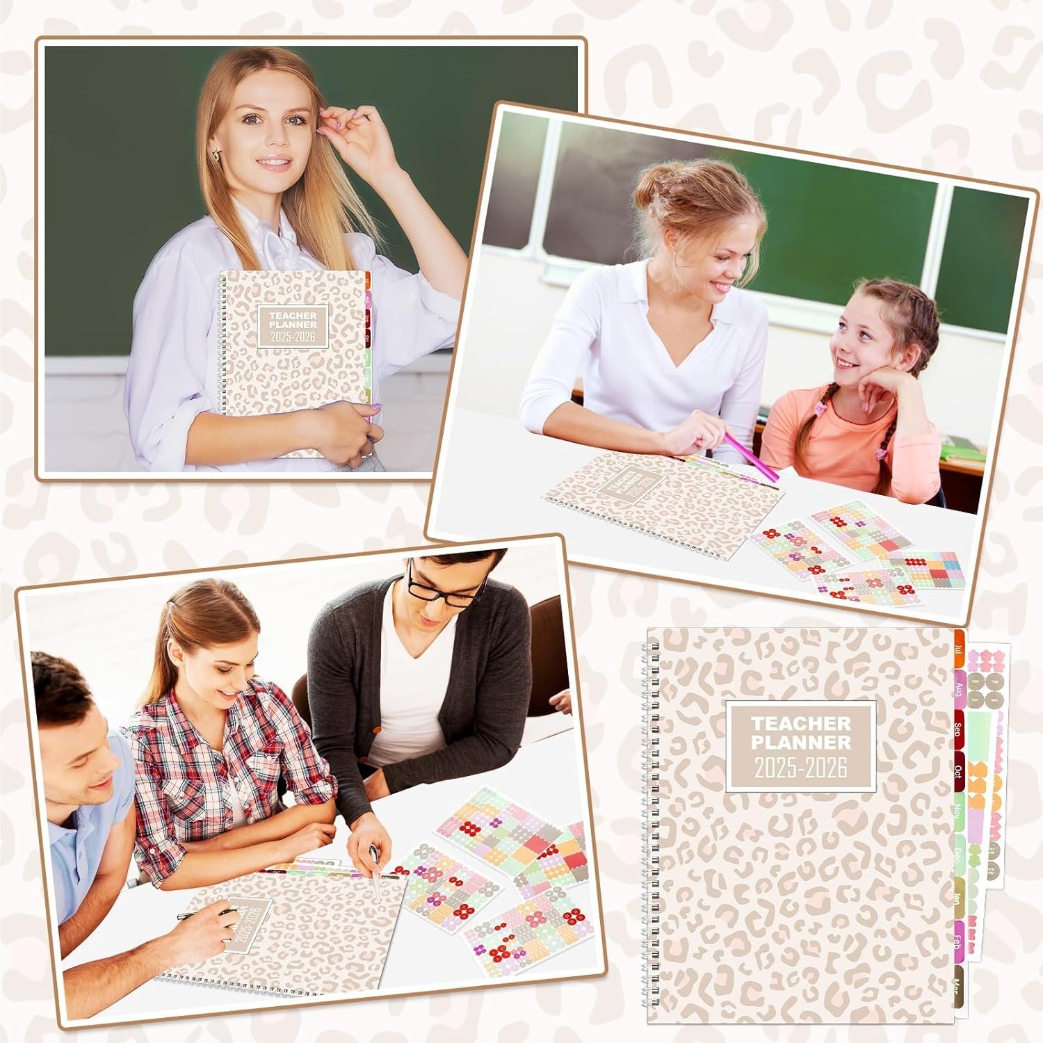 Teacher Planner 2025-2026 Notebook with 10 Section Lesson Plan Book Daily Weekly Monthly 8.5"x11" Classroom Organizer Spiral Bound Planning Stickers, Dated Calendar, Page Tabs(Leopard Print) - Image 7